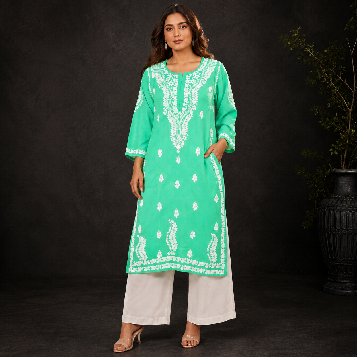 Hand-Embroidered Modal Kurta