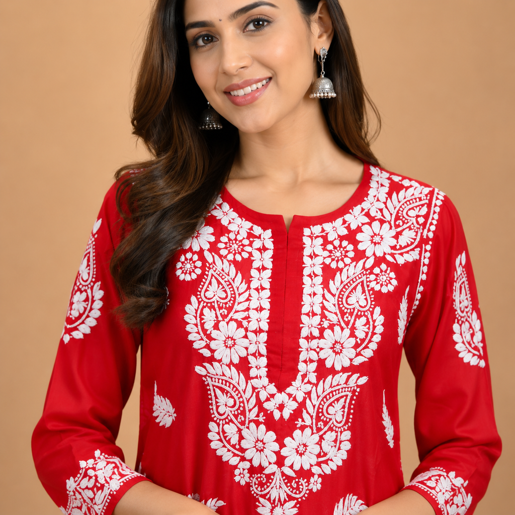 Hand-Embroidered Modal Kurta