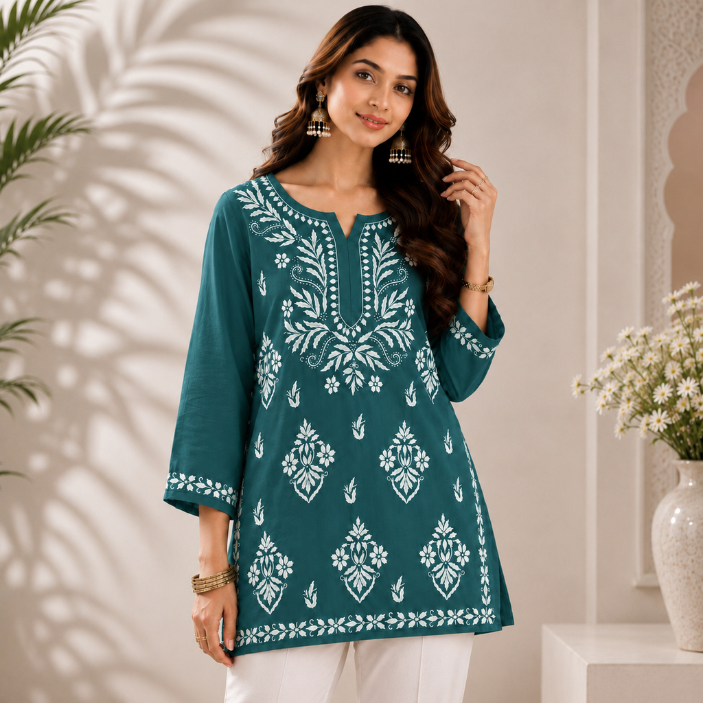 Modal Chikankari Short Kurti