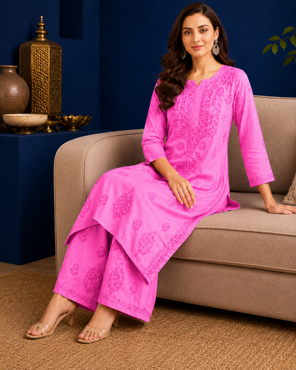 Muslin Chikankari Pant Set