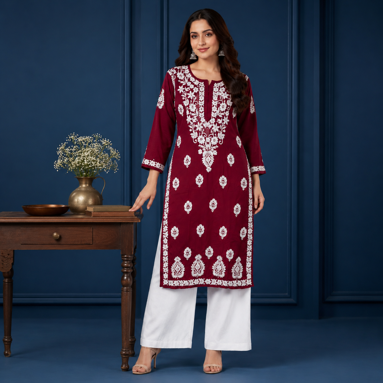 Hand-Embroidered Modal Kurta