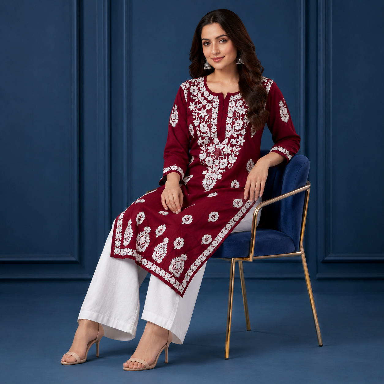 Hand-Embroidered Modal Kurta