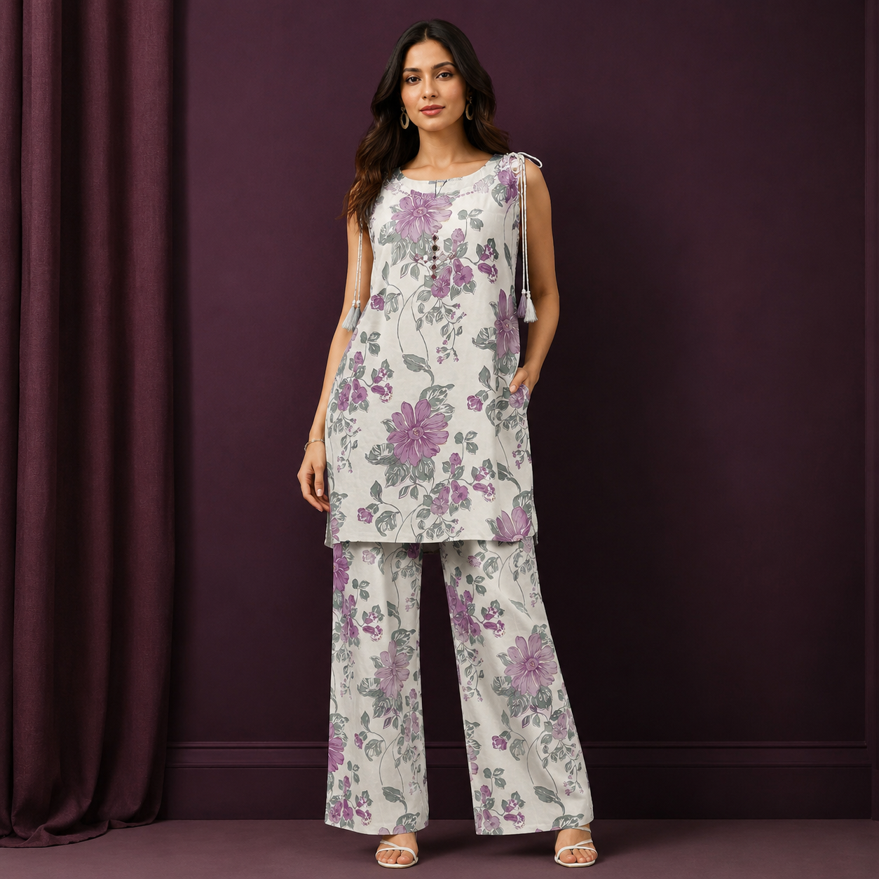 Lavender Bloom Mirror Work Co-ord Set