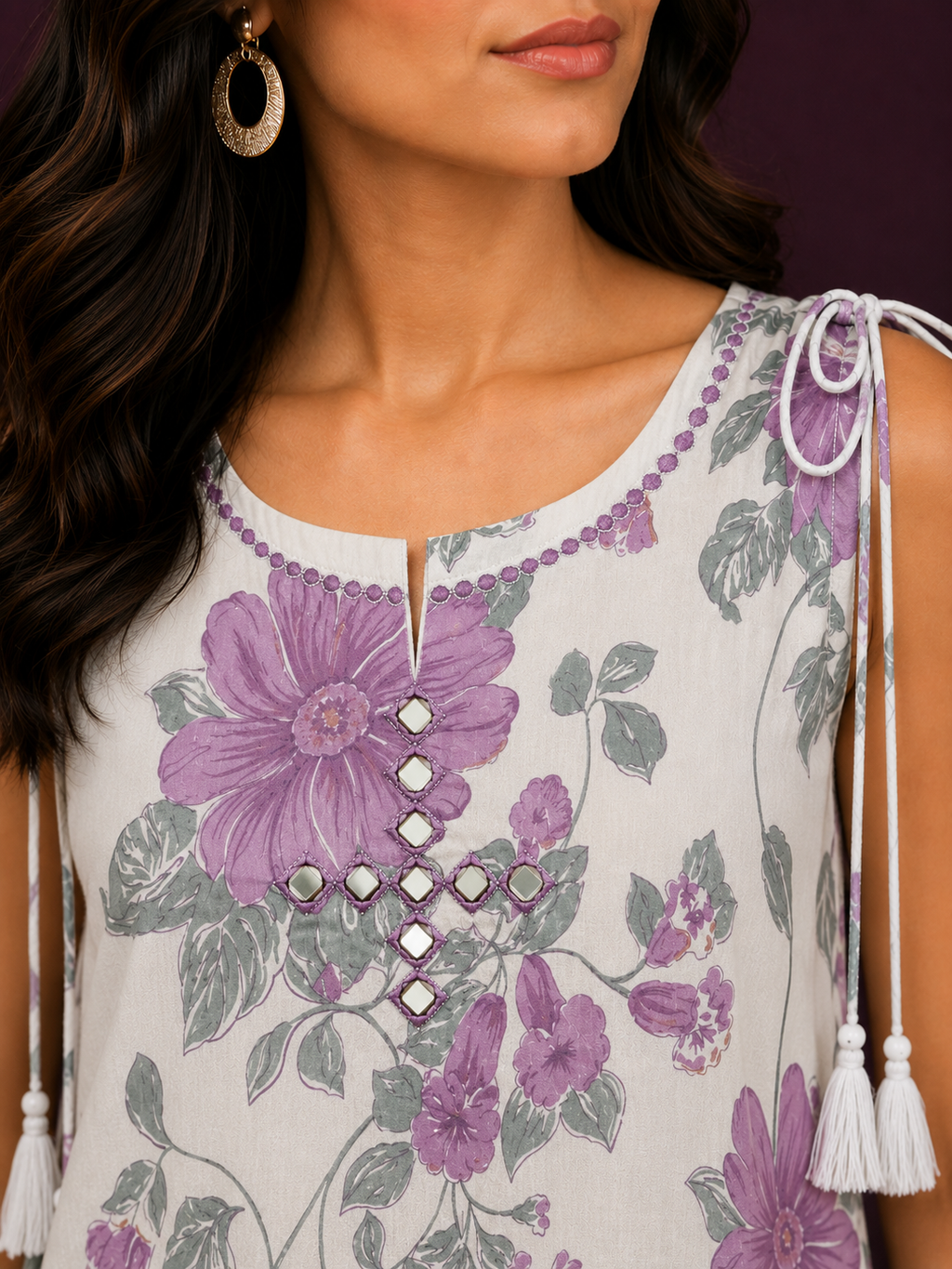 Lavender Bloom Mirror Work Co-ord Set
