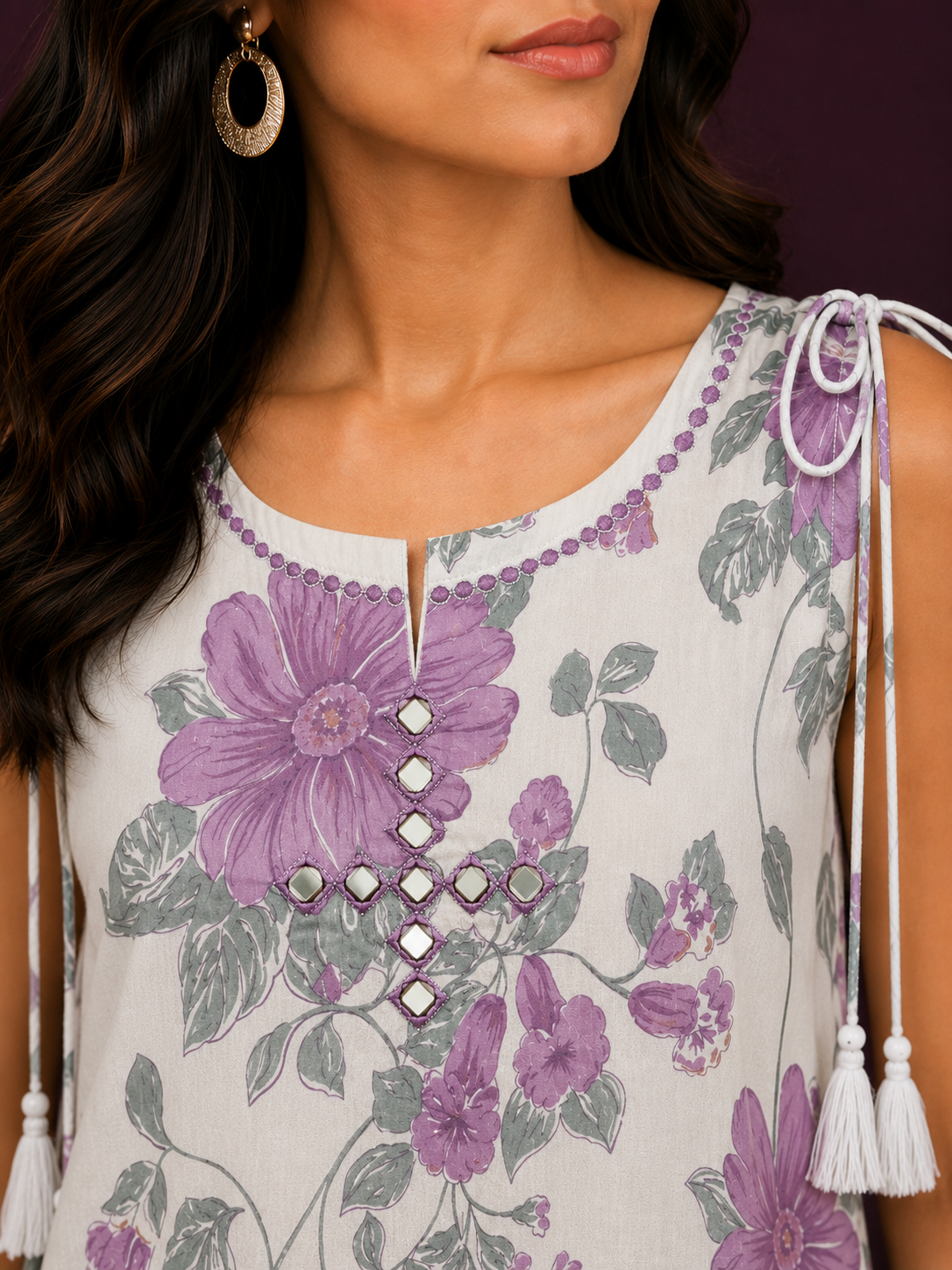 Lavender Bloom Mirror Work Co-ord Set