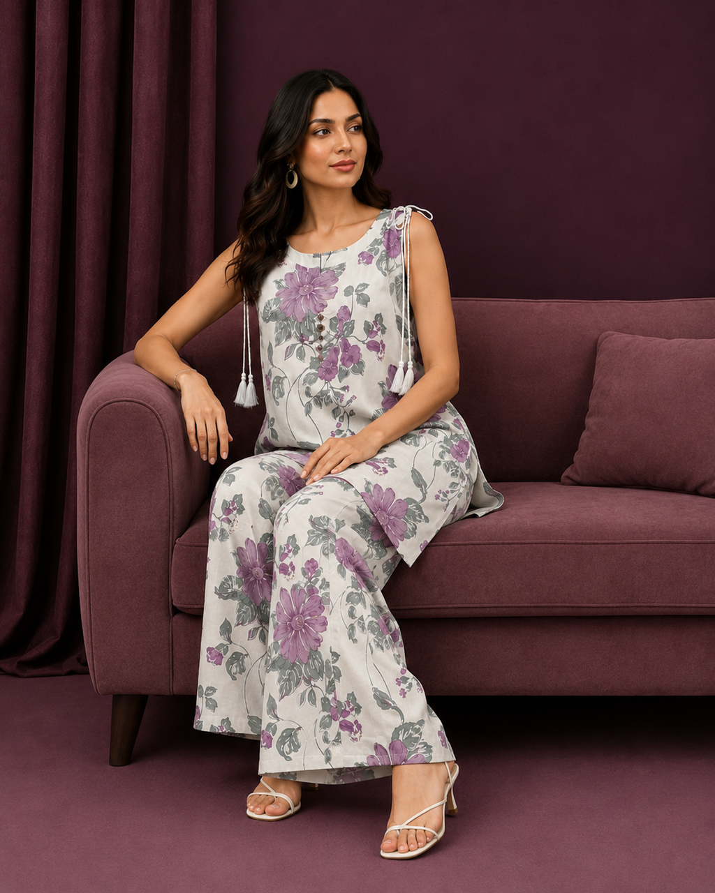 Lavender Bloom Mirror Work Co-ord Set